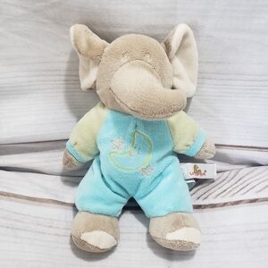 Unipak Baby Elephant 8" Plush Stuffed Animal Bell Rattle Blue Green Moon Stars